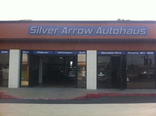 front window view of Silver Arrow Autohaus